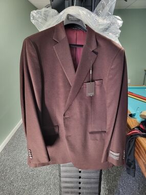 Jack Victor Collection Men's Double-Breasted Burgundy/Brown Blazer
